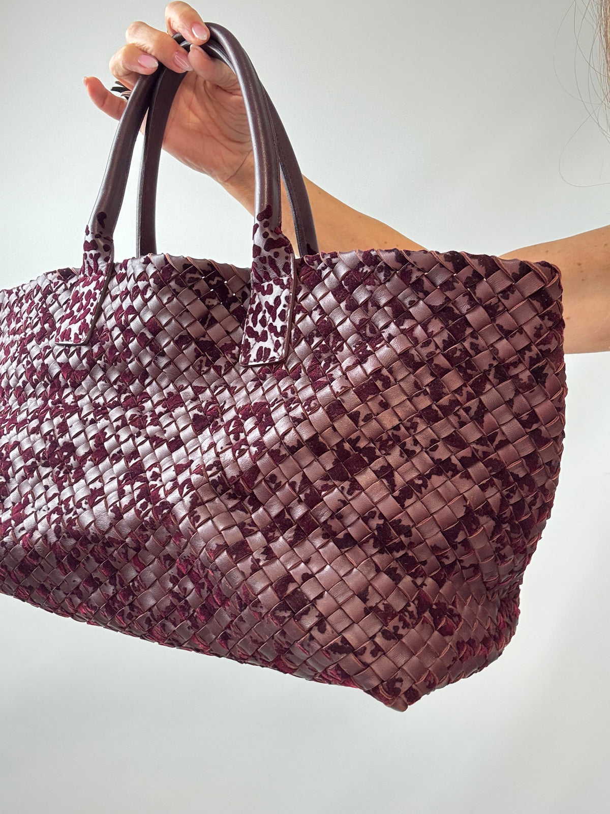 Bottega Veneta Cabat Intrecciato Velvet and Leather Tote back right side view