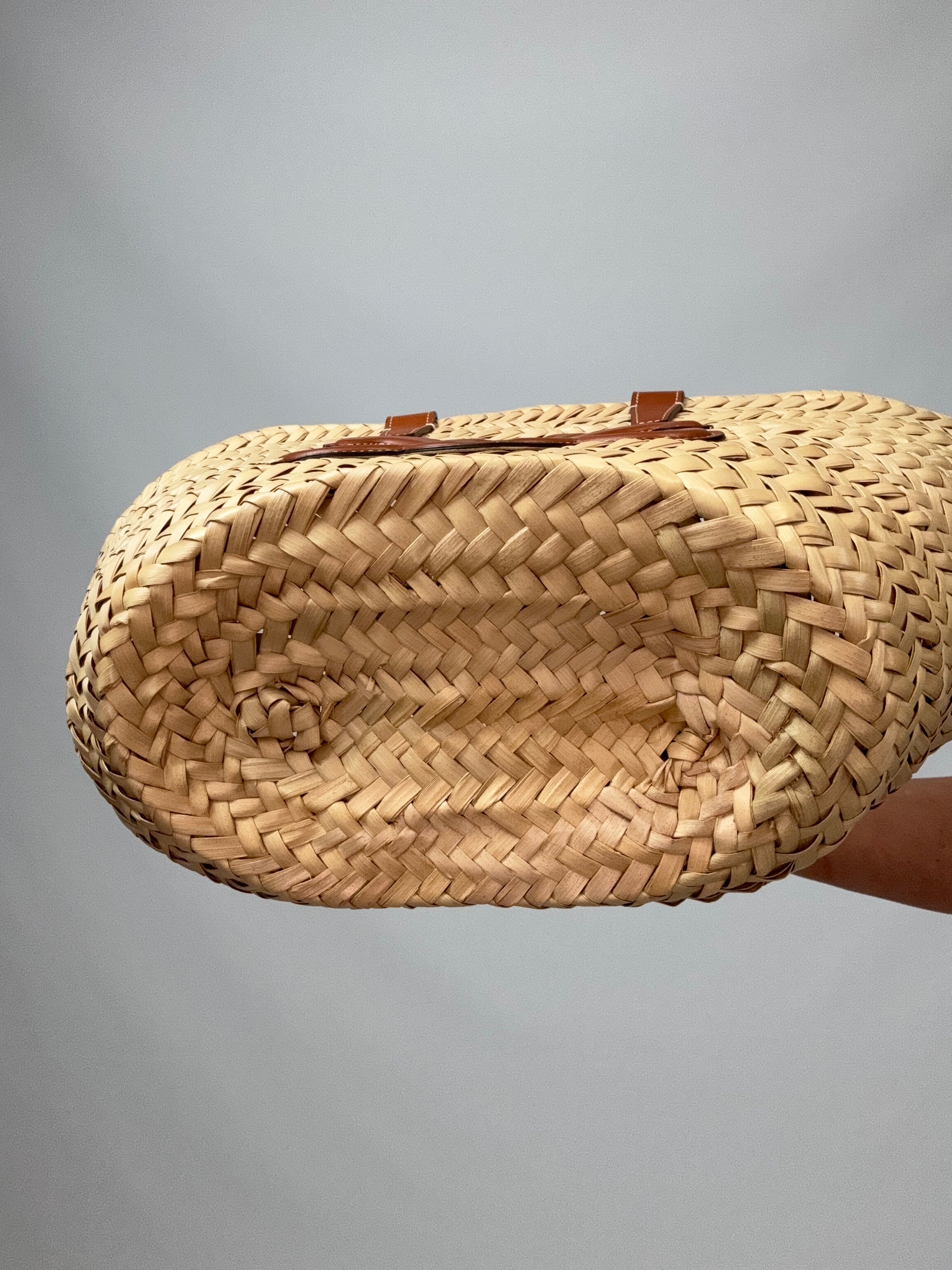 CELINE Classic Panier in Palm Leaves and Calfskin bottom