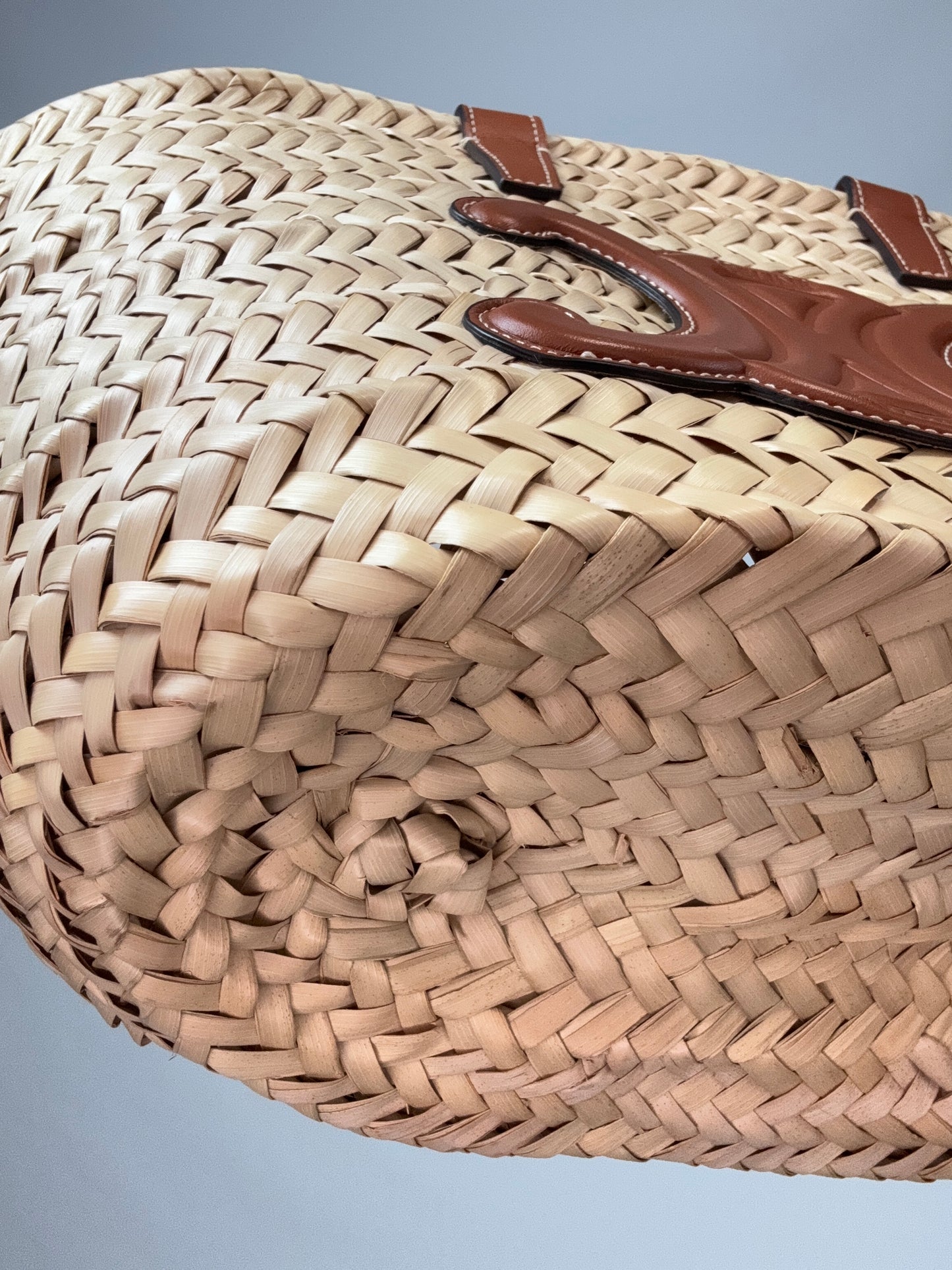 CELINE Classic Panier in Palm Leaves and Calfskin front left bottom corner