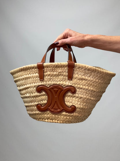 CELINE Classic Panier in Palm Leaves and Calfskin using top handles