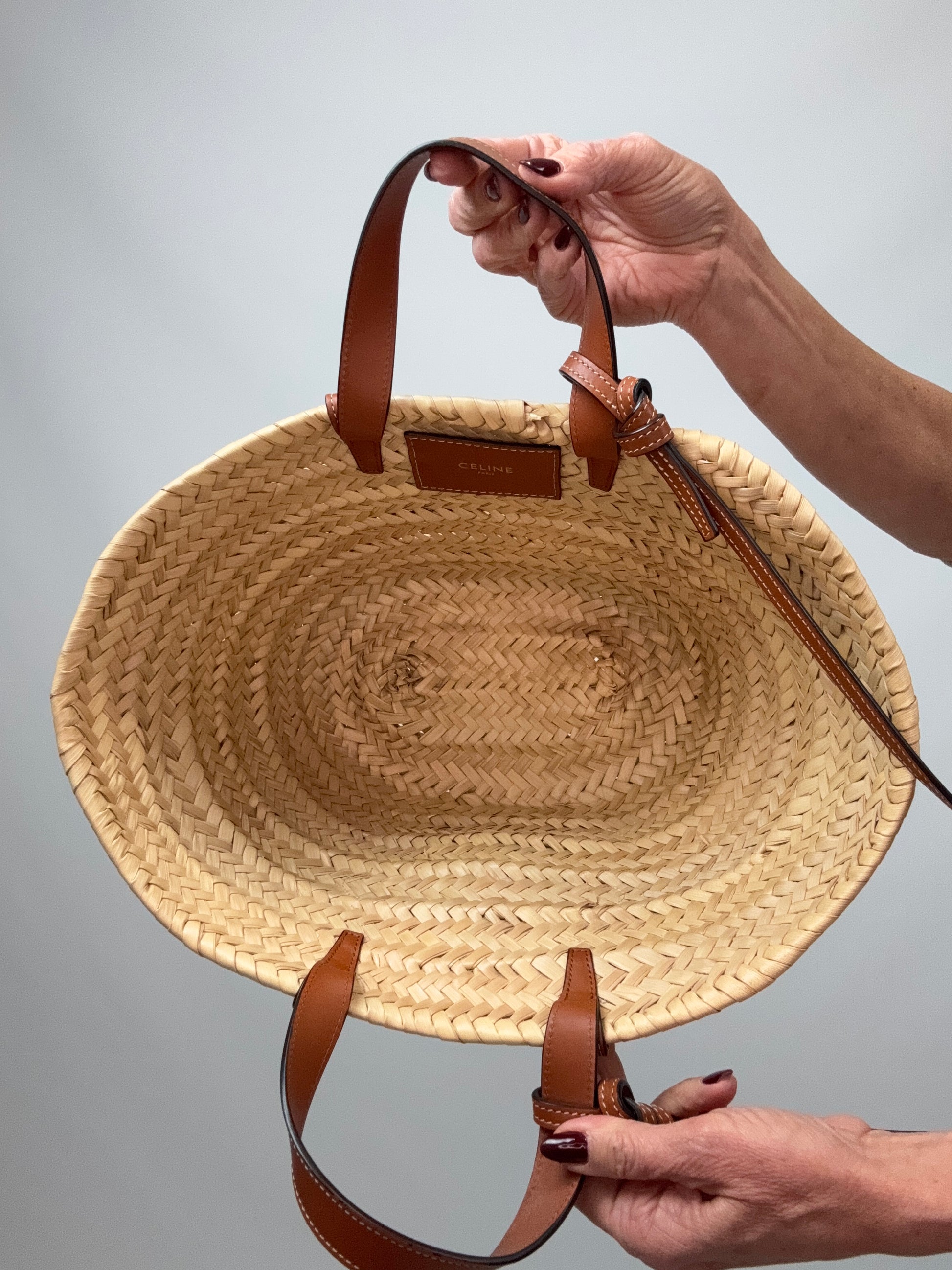 CELINE Classic Panier in Palm Leaves and Calfskin interior