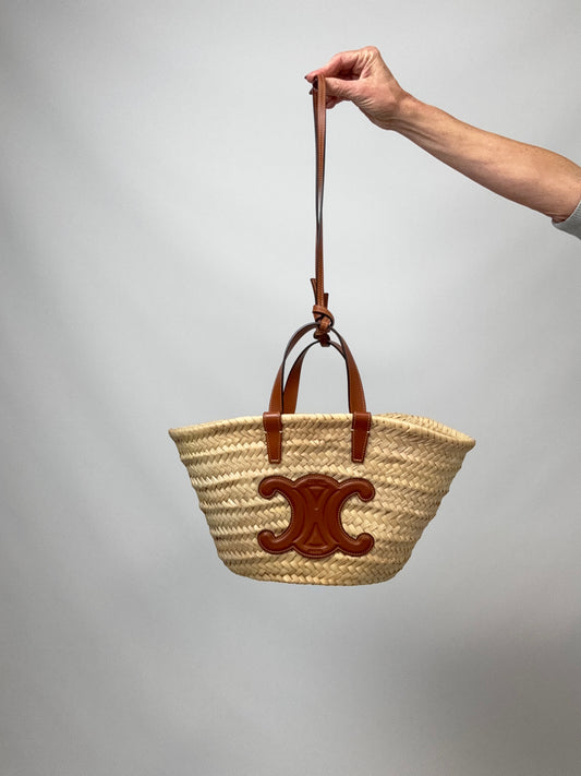CELINE Classic Panier in Palm Leaves and Calfskin
