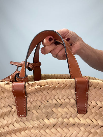 CELINE Classic Panier in Palm Leaves and Calfskin back top handle closeup