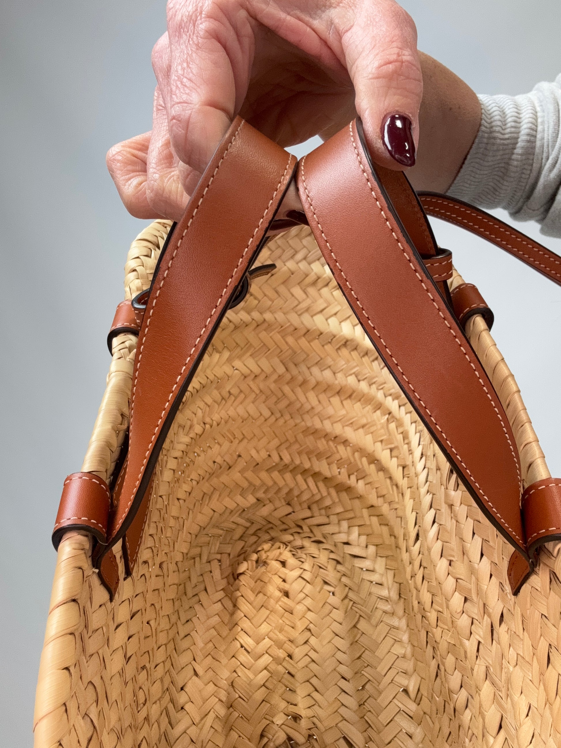 CELINE Classic Panier in Palm Leaves and Calfskin top handles 2