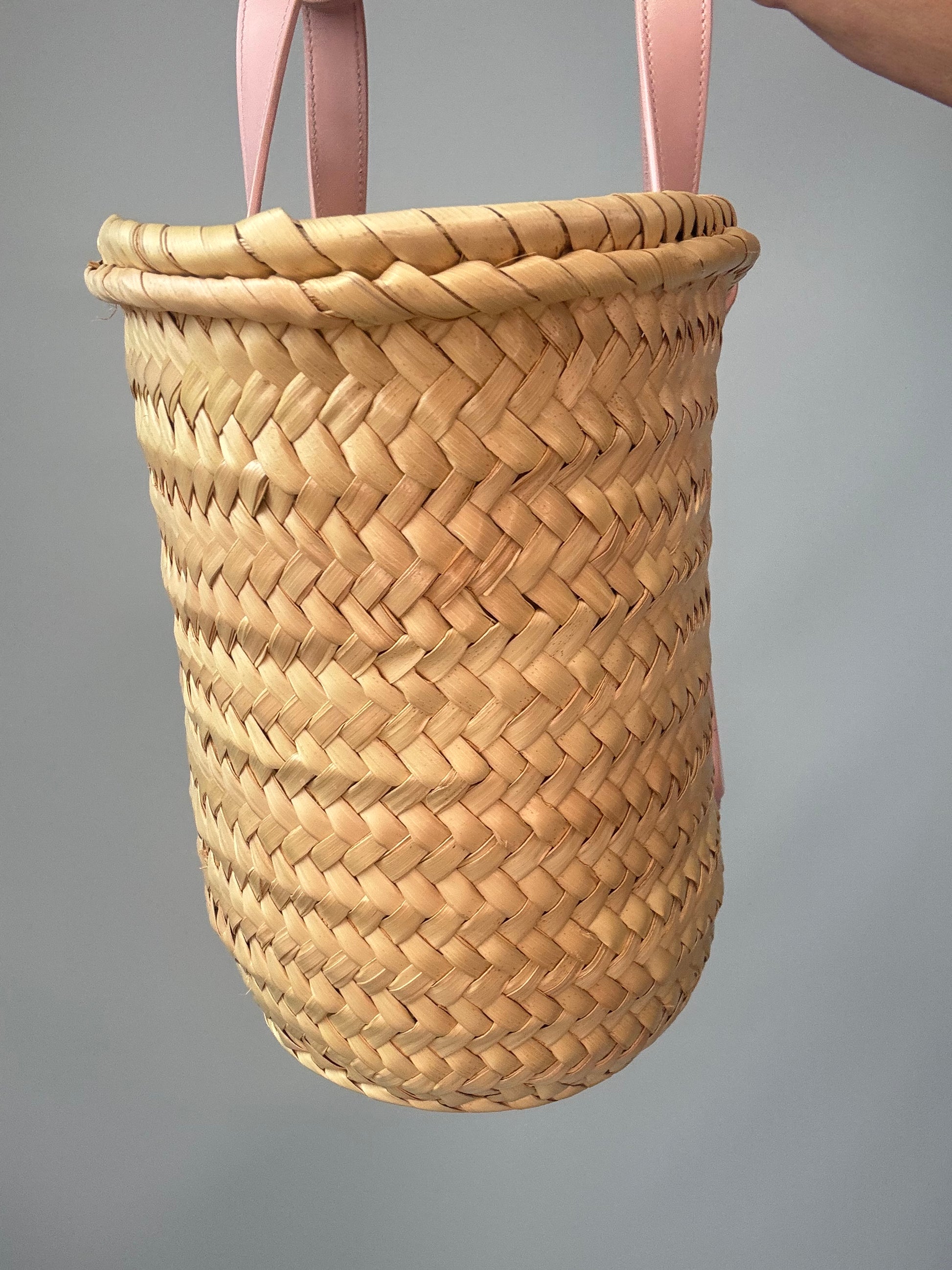 Celine Classic Panier Raffia and Leather Teen Tote right side of handbag