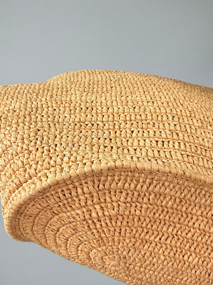 Celine Classic Raffia Tote back left bottom corner