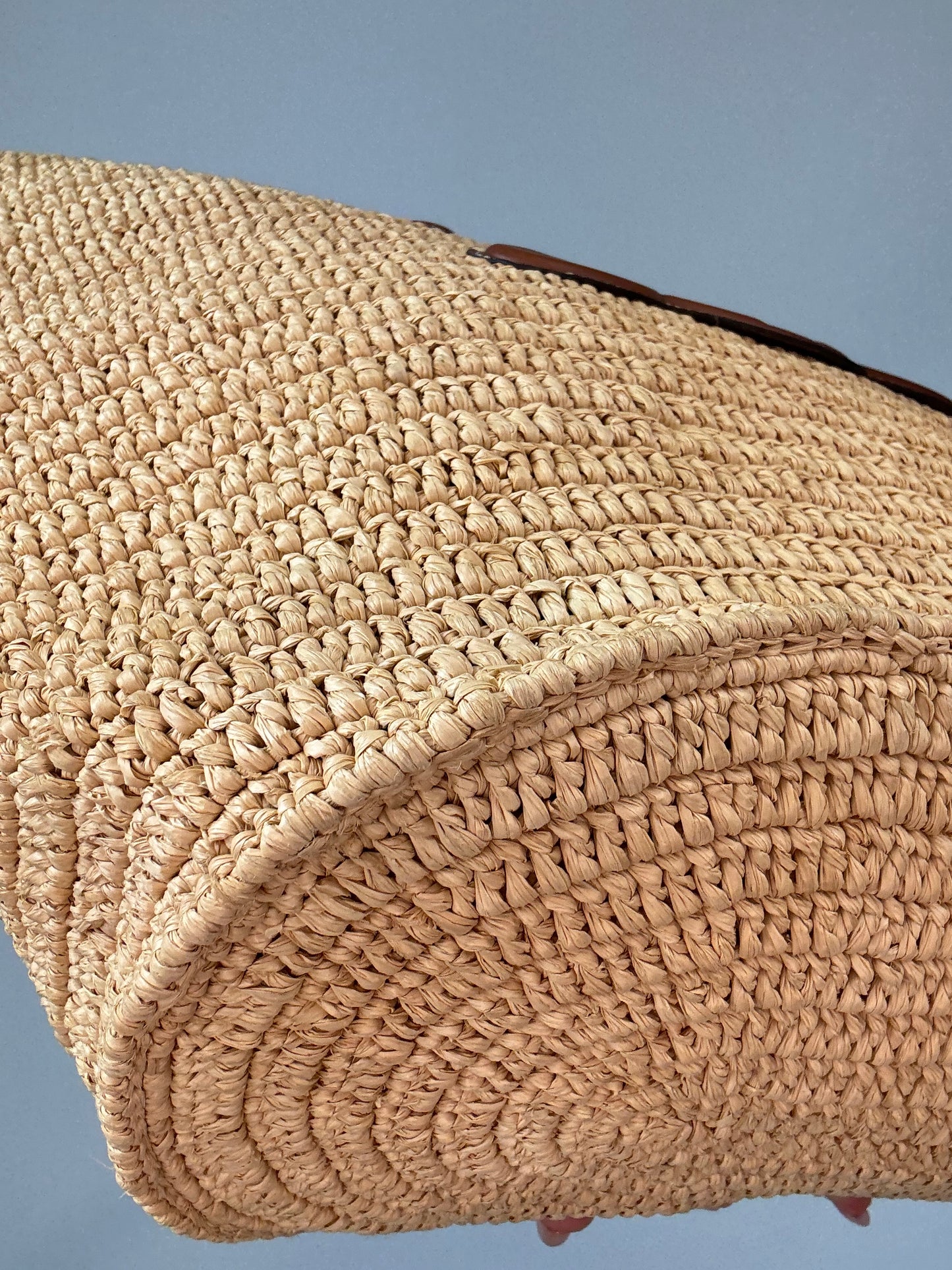 Celine Classic Raffia Tote front left bottom corner