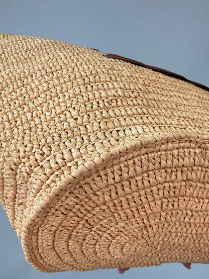 Celine Classic Raffia Tote front left bottom corner