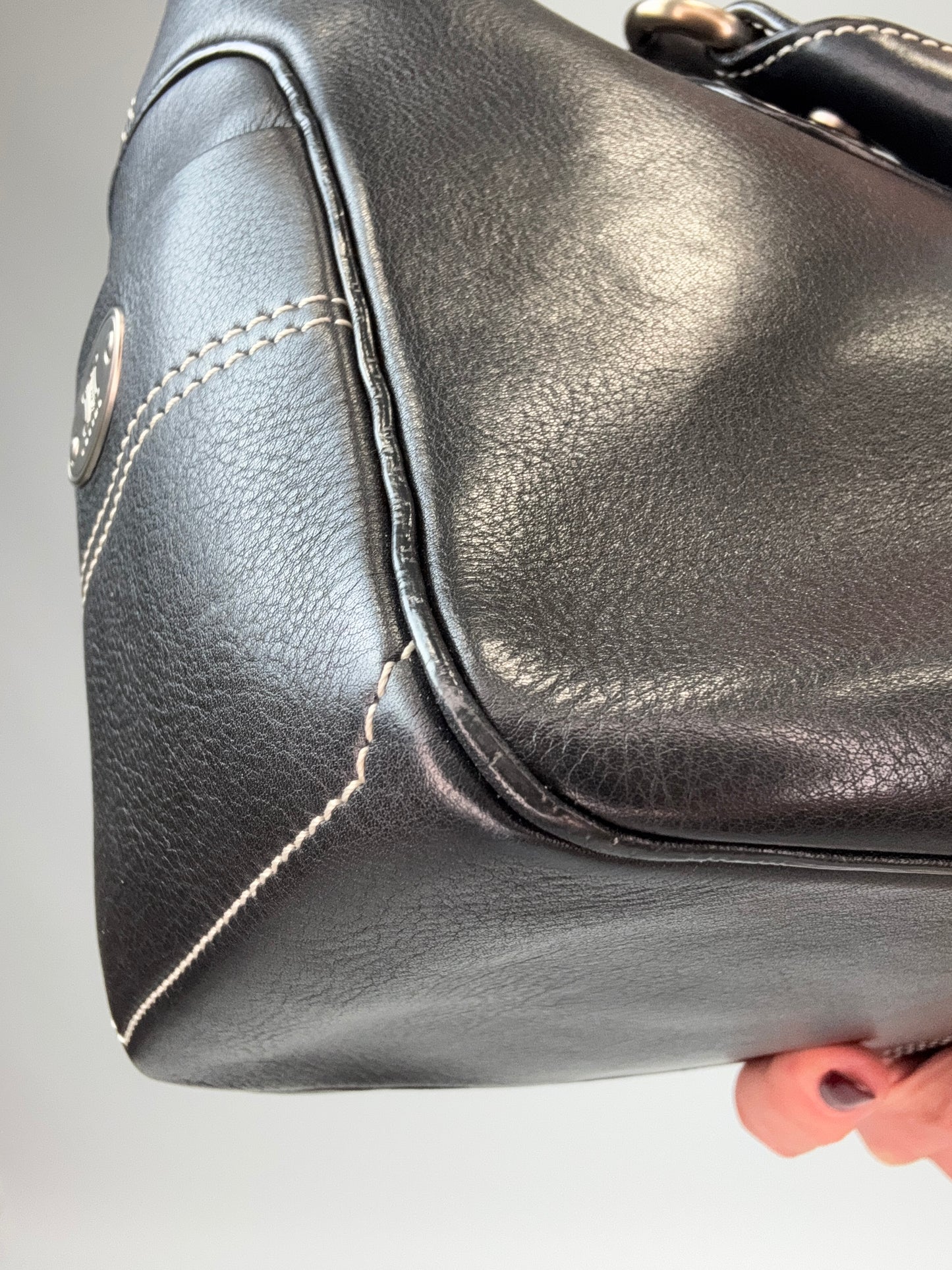 Celine Leather Boogie Bag in Black back left bottom corner