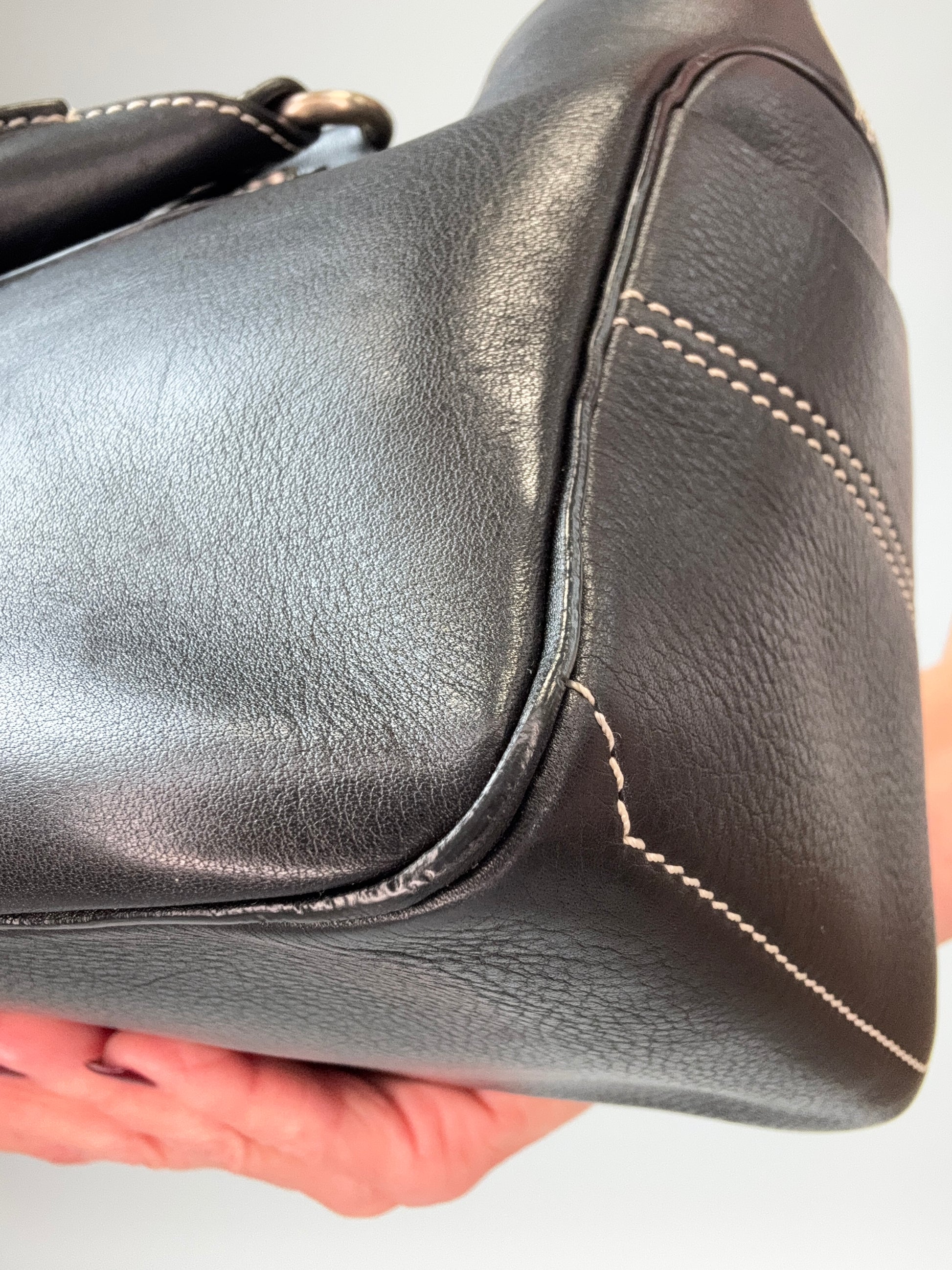 Celine Leather Boogie Bag in Black  back right bottom corner