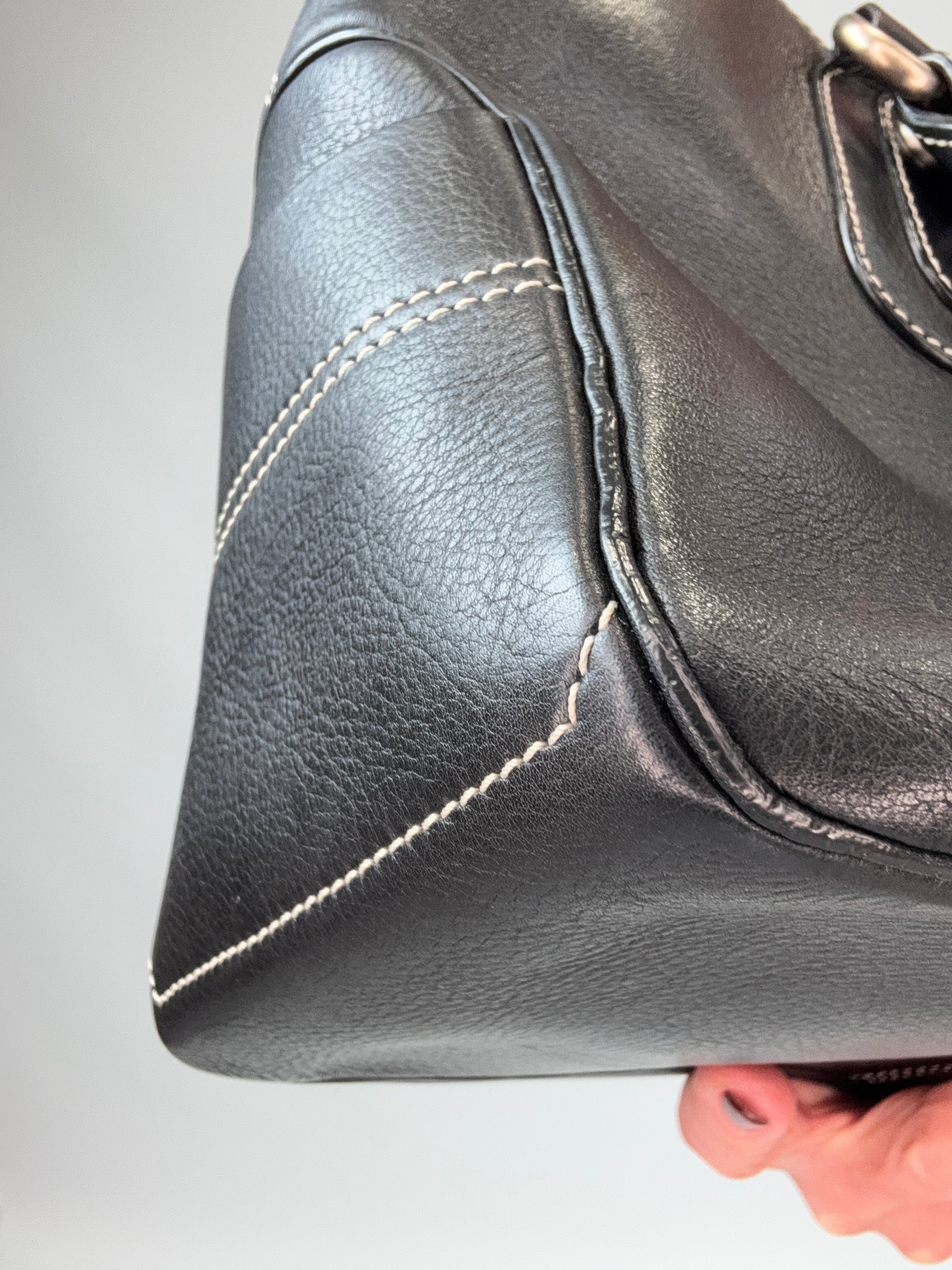 Celine Leather Boogie Bag in Black front left bottom corner