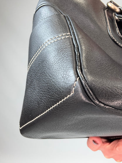 Celine Leather Boogie Bag in Black front left bottom corner