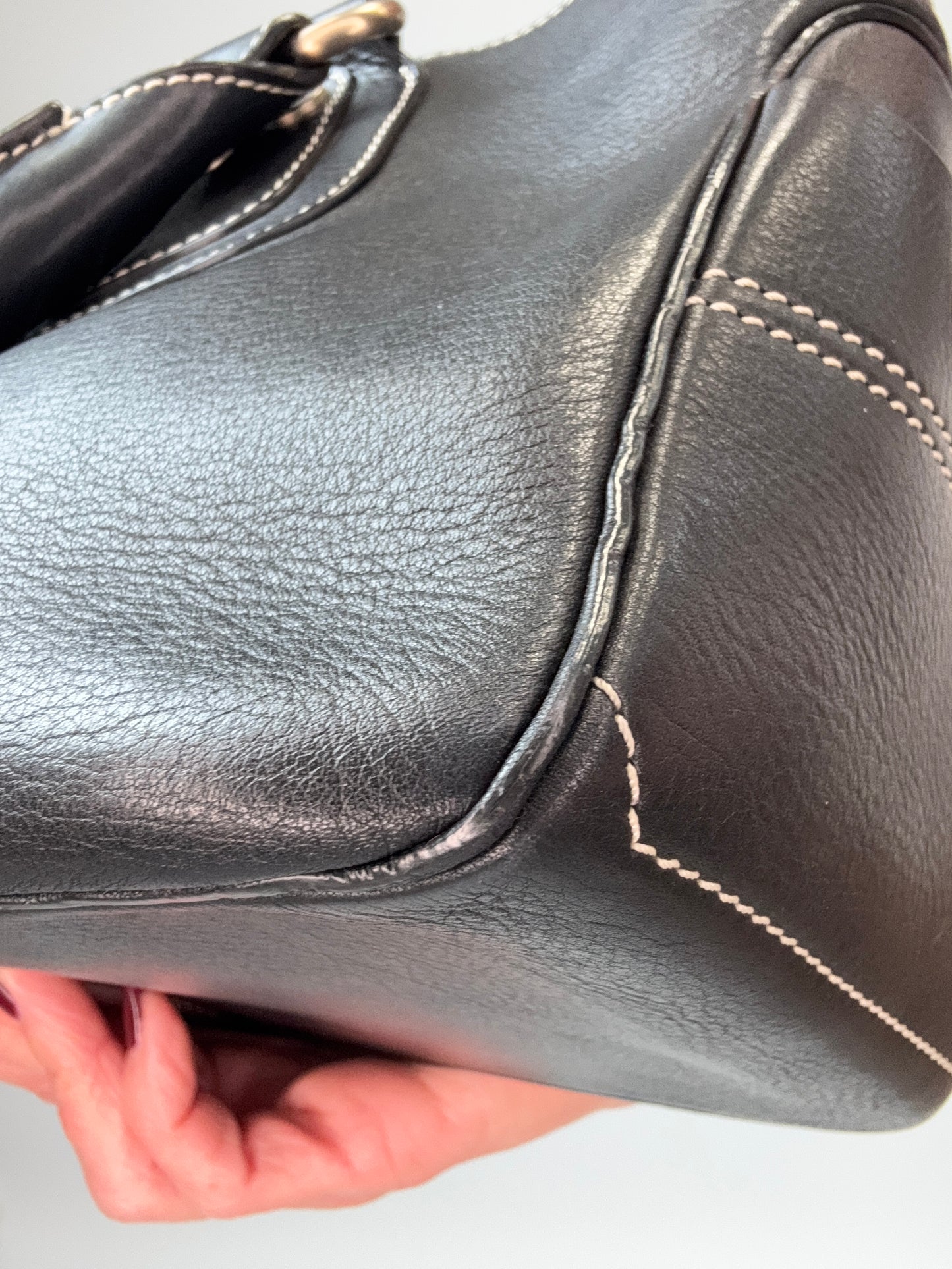 Celine Leather Boogie Bag in Black front right bottom corner