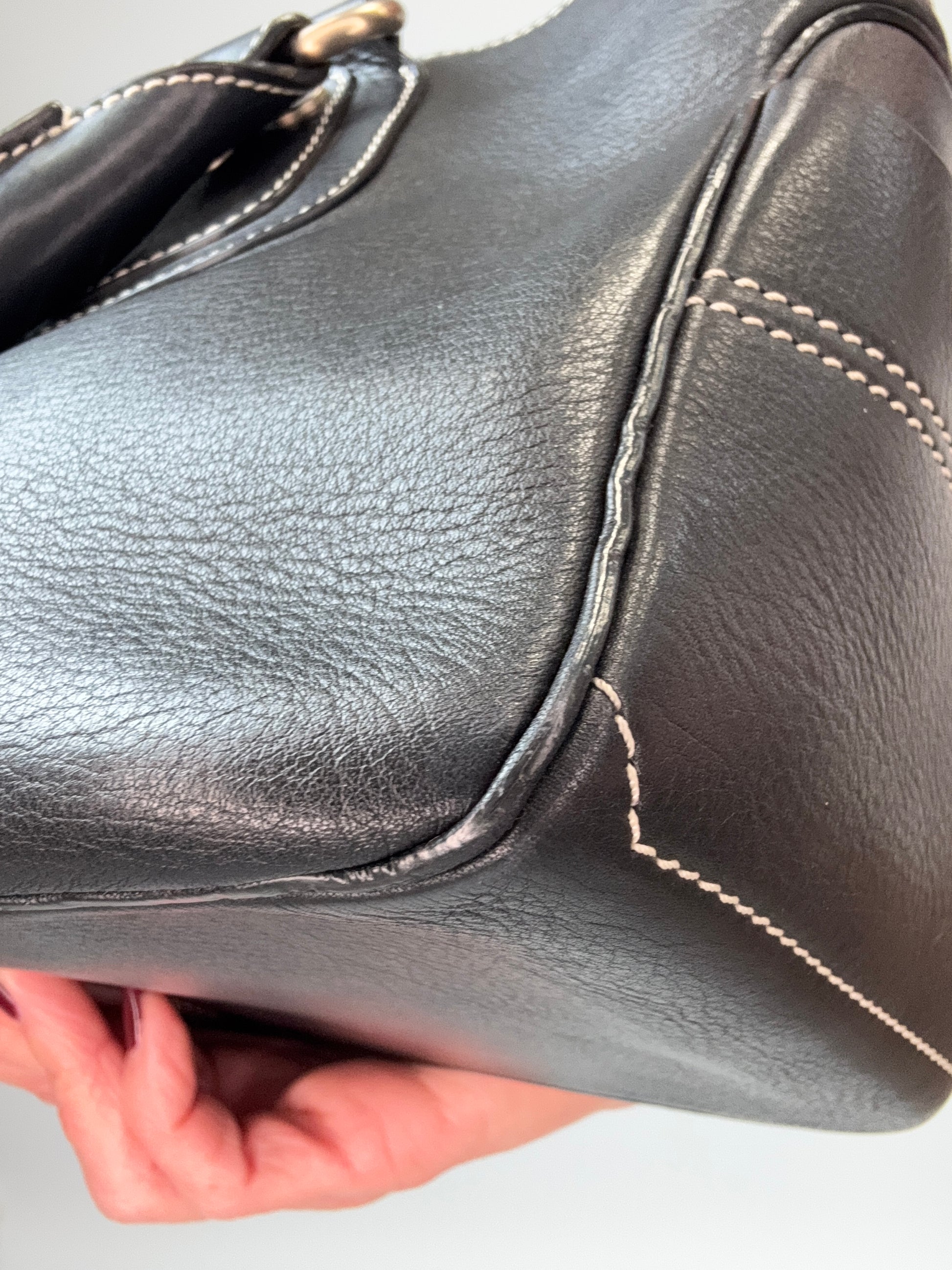 Celine Leather Boogie Bag in Black front right bottom corner