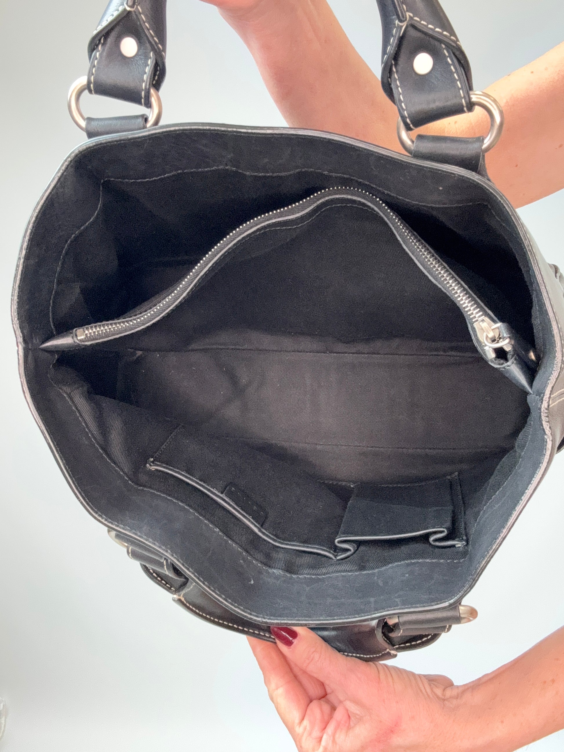 Celine Leather Boogie Bag in Black interior of handbag