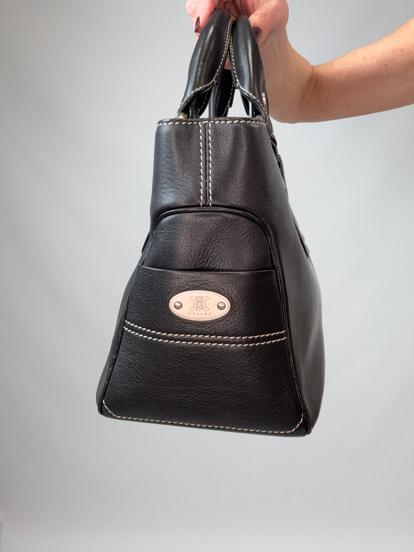 Celine Leather Boogie Bag in Black left side of handbag