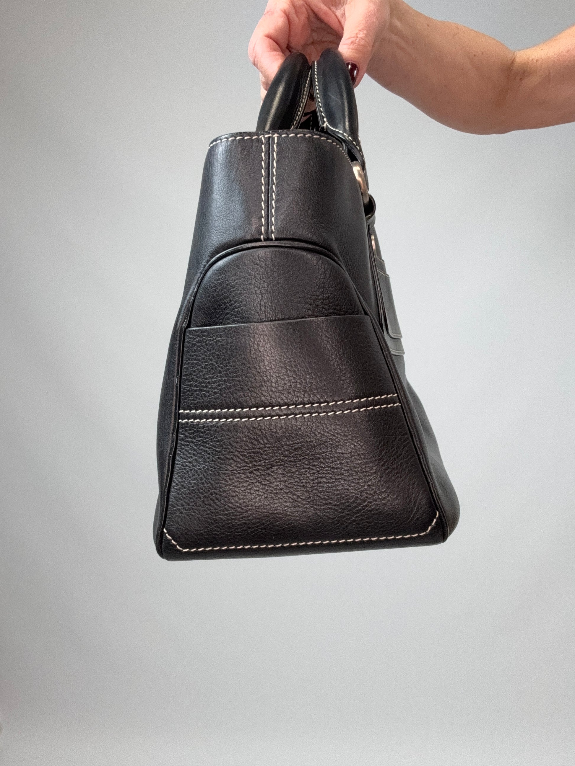 Celine Leather Boogie Bag in Black right side of handbag