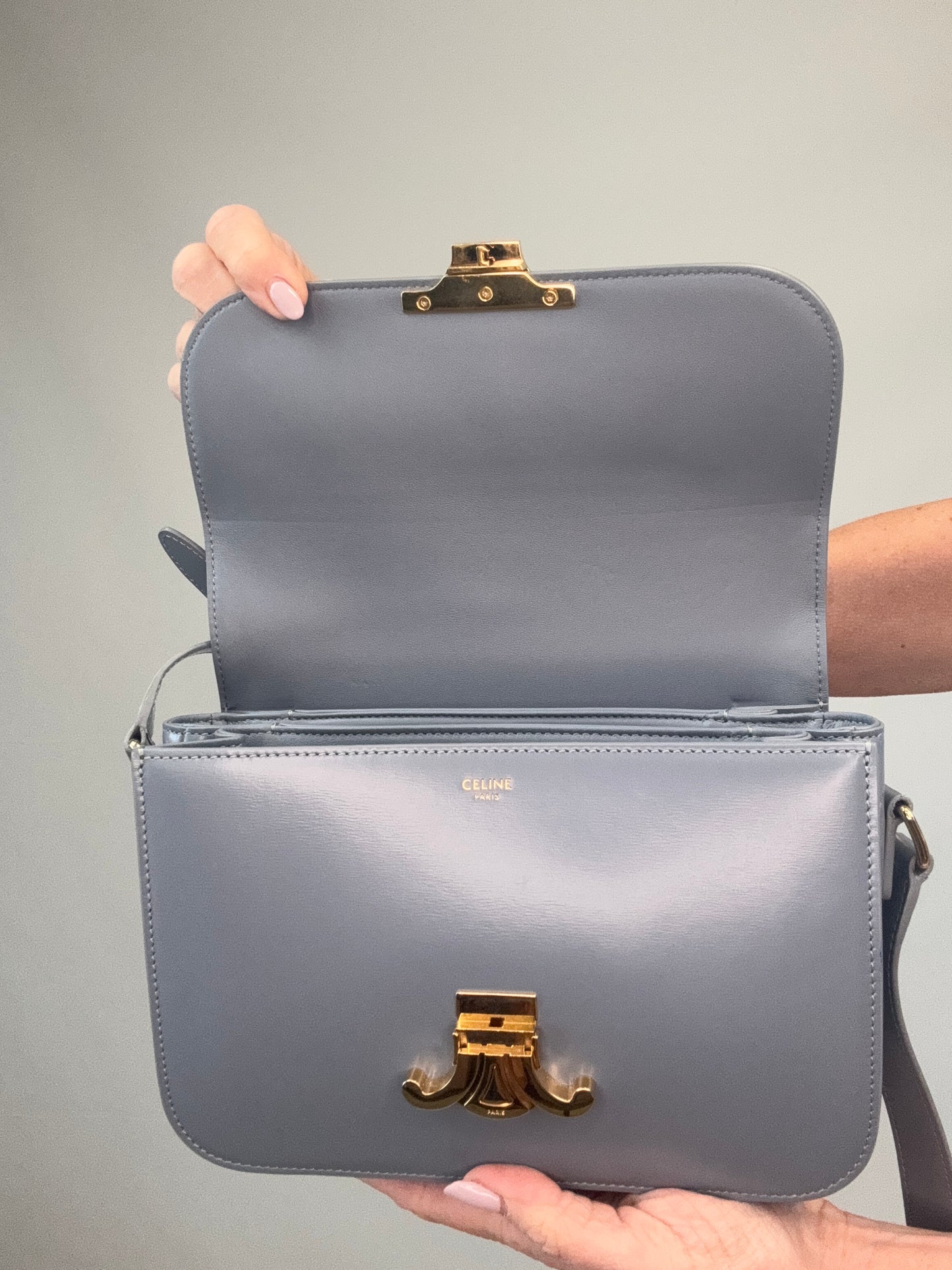 Celine Teen Triomphe Calfskin Shoulder Bag flap interior