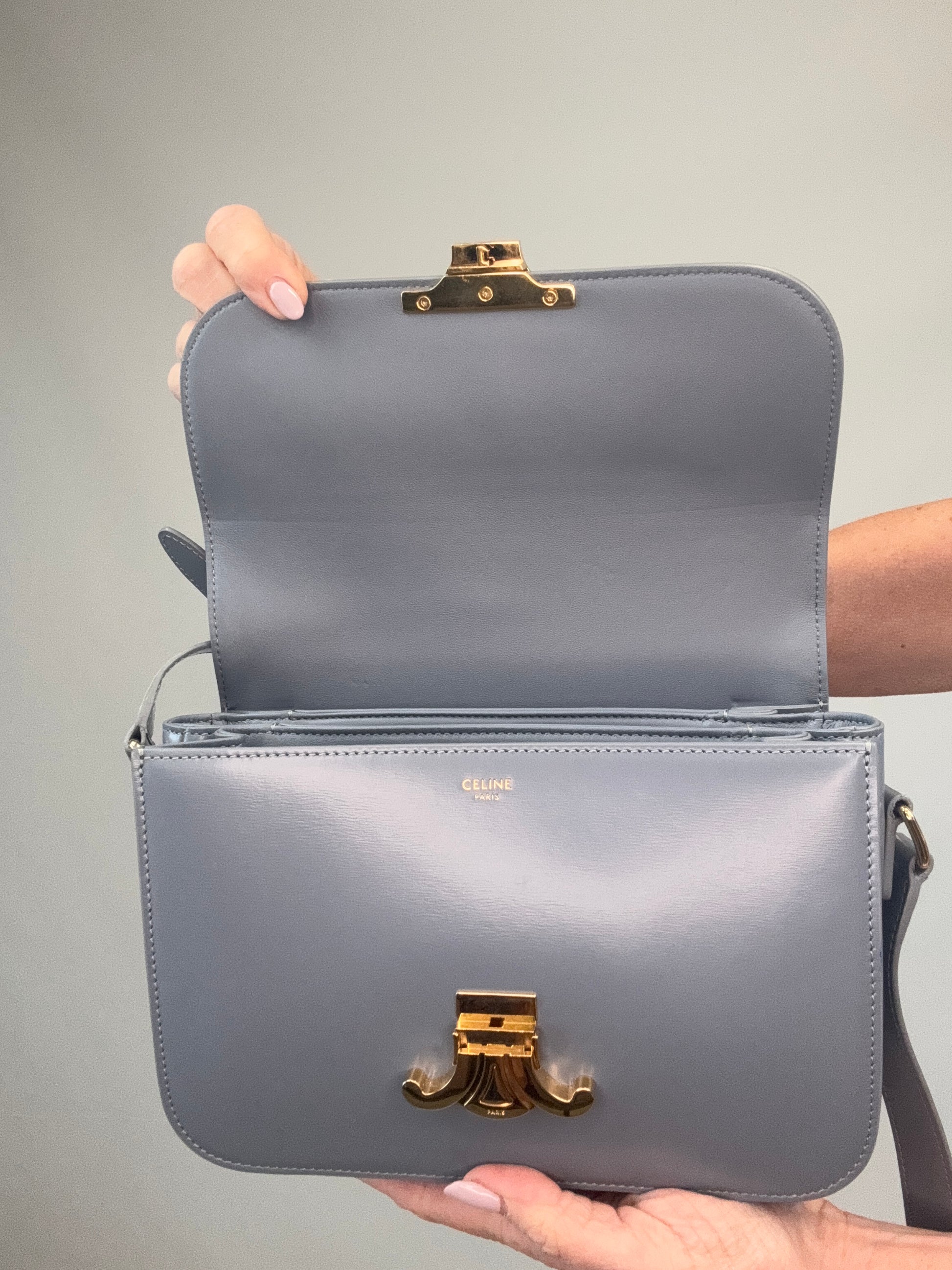 Celine Teen Triomphe Calfskin Shoulder Bag flap interior