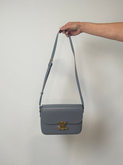 Celine Teen Triomphe Calfskin Shoulder Bag - Light Blue