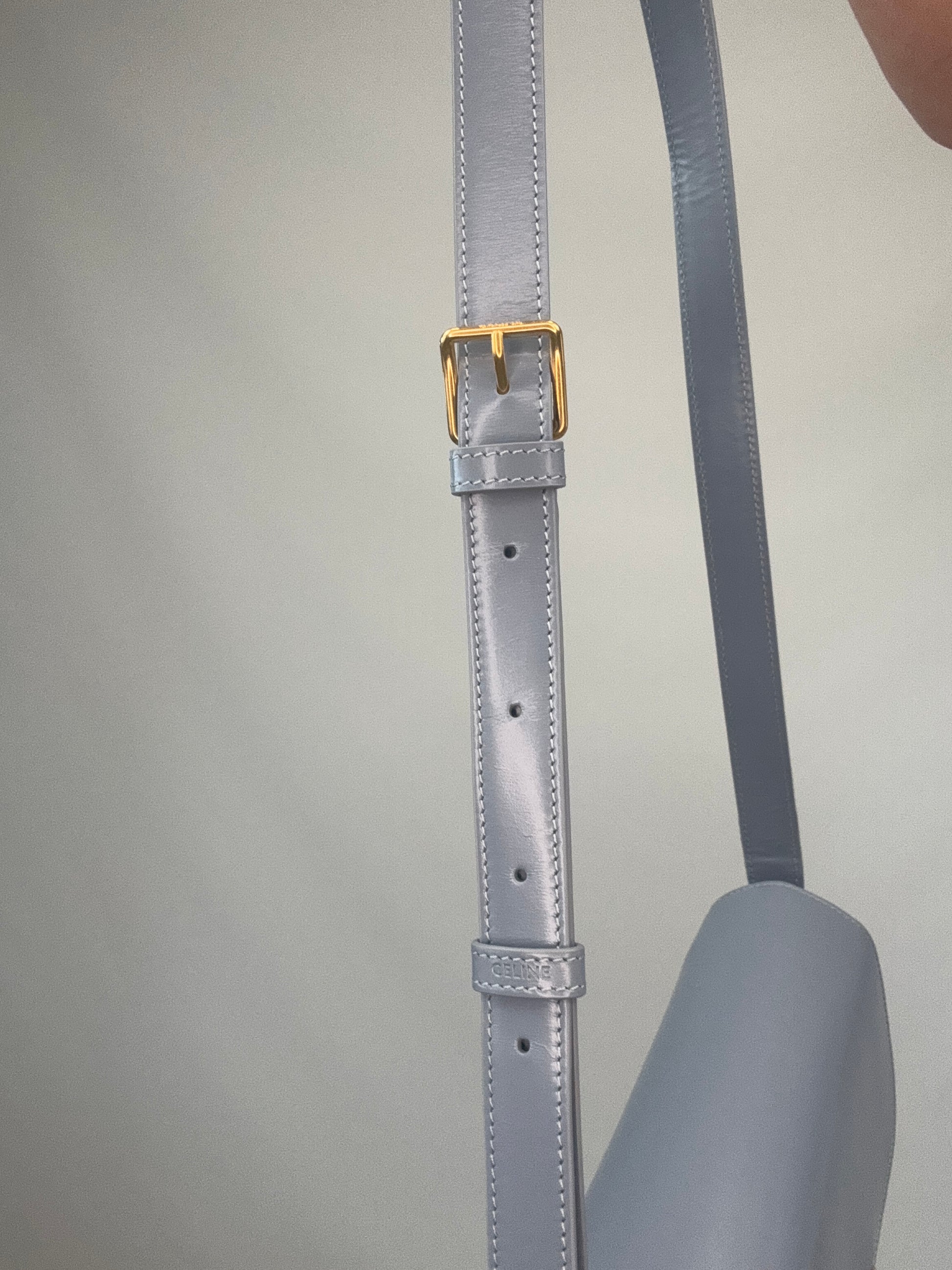 Celine Teen Triomphe Calfskin Shoulder Bag left side of strap with buckle