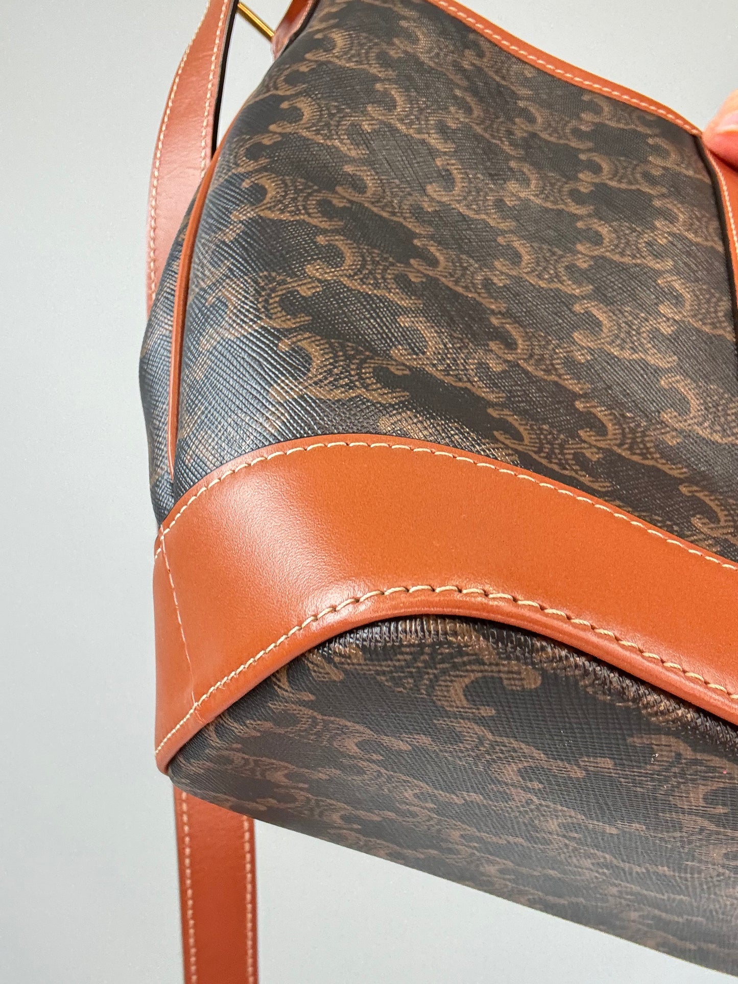 Celine Triomphe Bucket Bag back left bottom corner