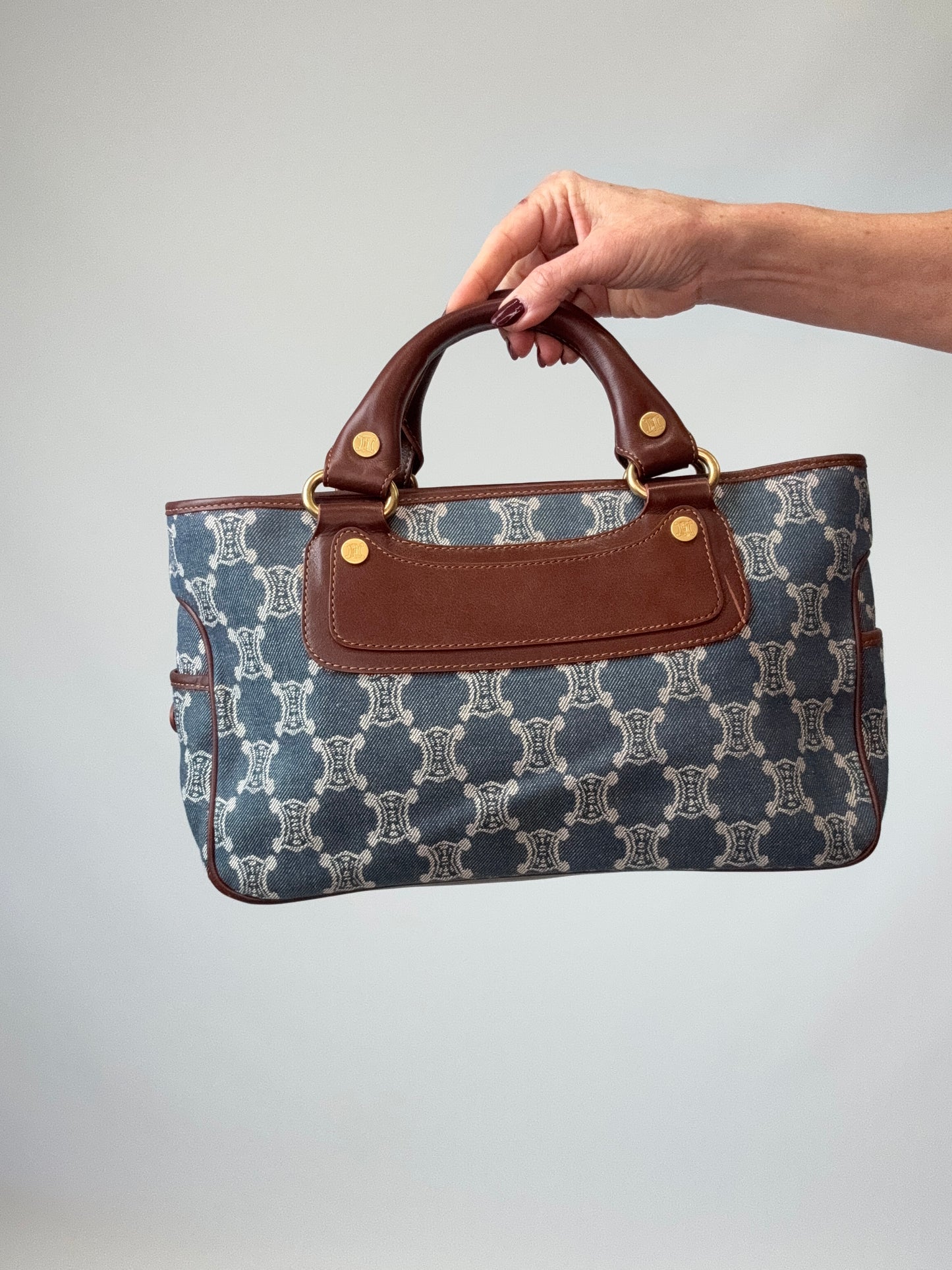 Celine Triomphe Denim Leather Boogie Bag back of handbag