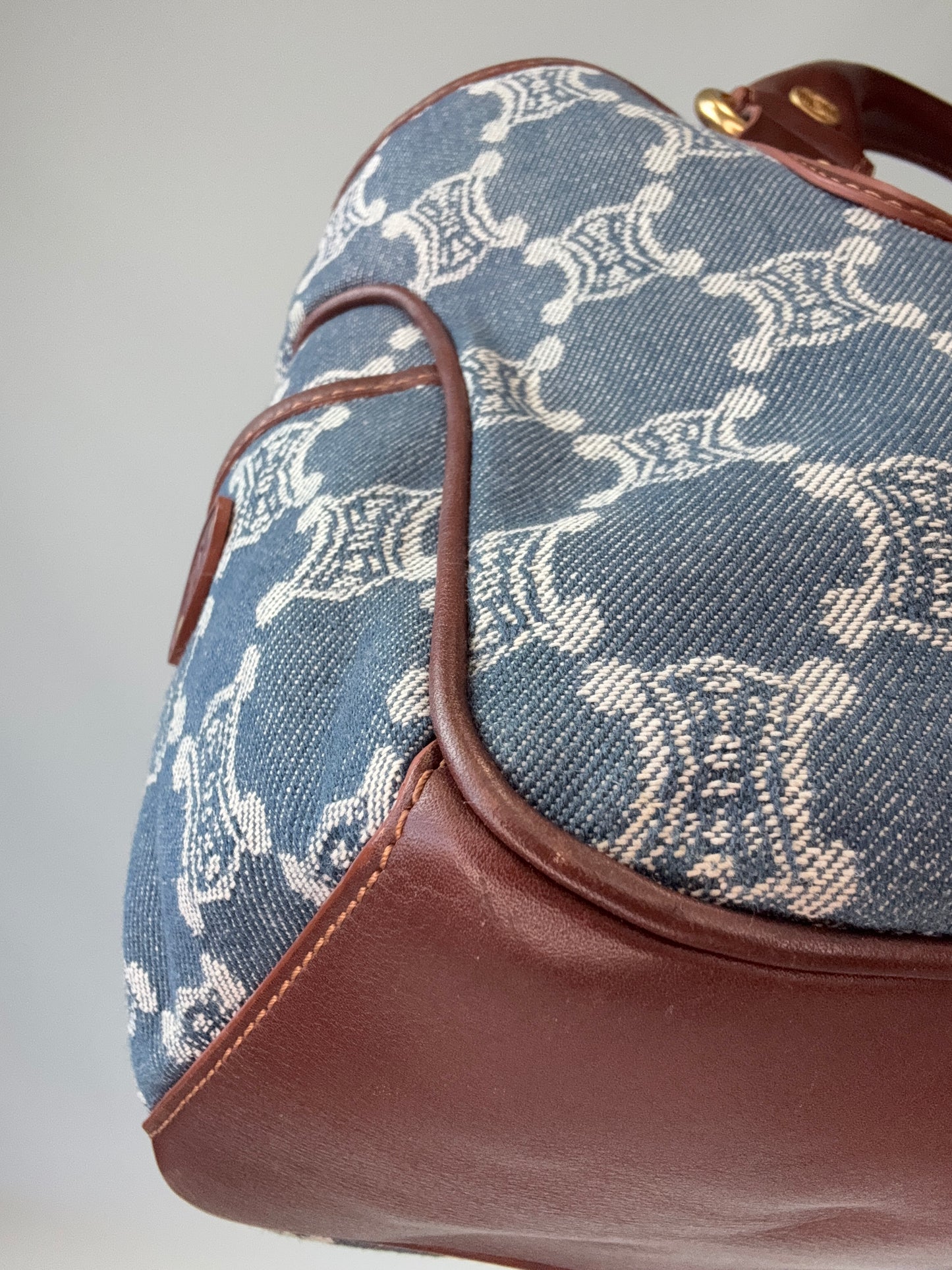 Celine Triomphe Denim Leather Boogie Bag back left bottom corner