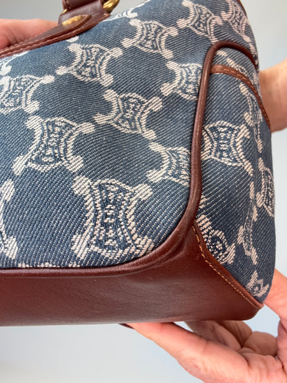 Celine Triomphe Denim Leather Boogie Bag back right bottom corner
