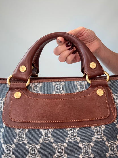 Celine Triomphe Denim Leather Boogie Bag back of top handle