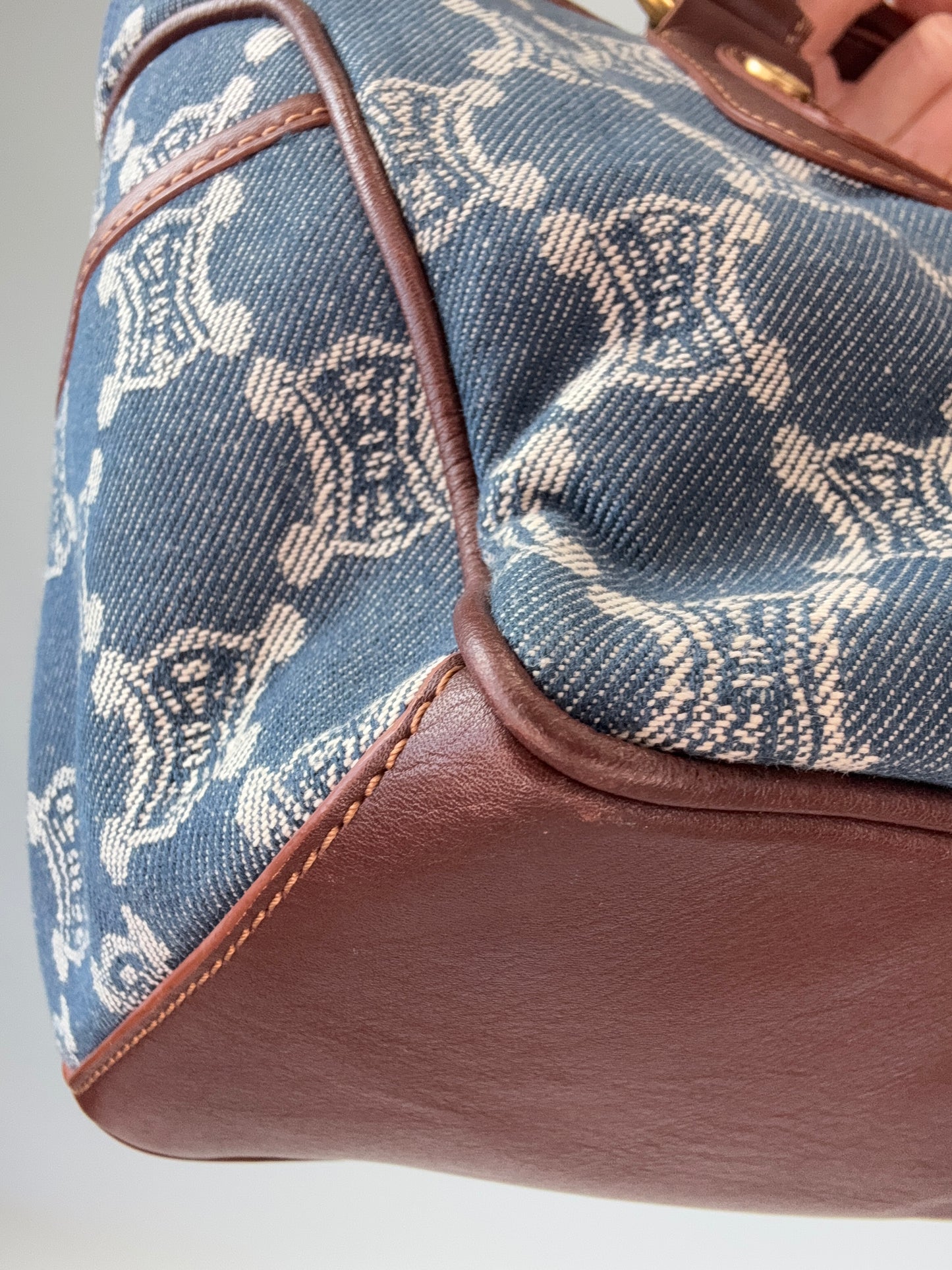 Celine Triomphe Denim Leather Boogie Bag front left bottom corner