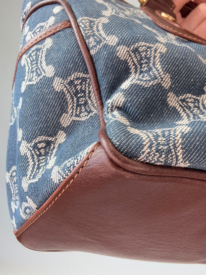 Celine Triomphe Denim Leather Boogie Bag front left bottom corner