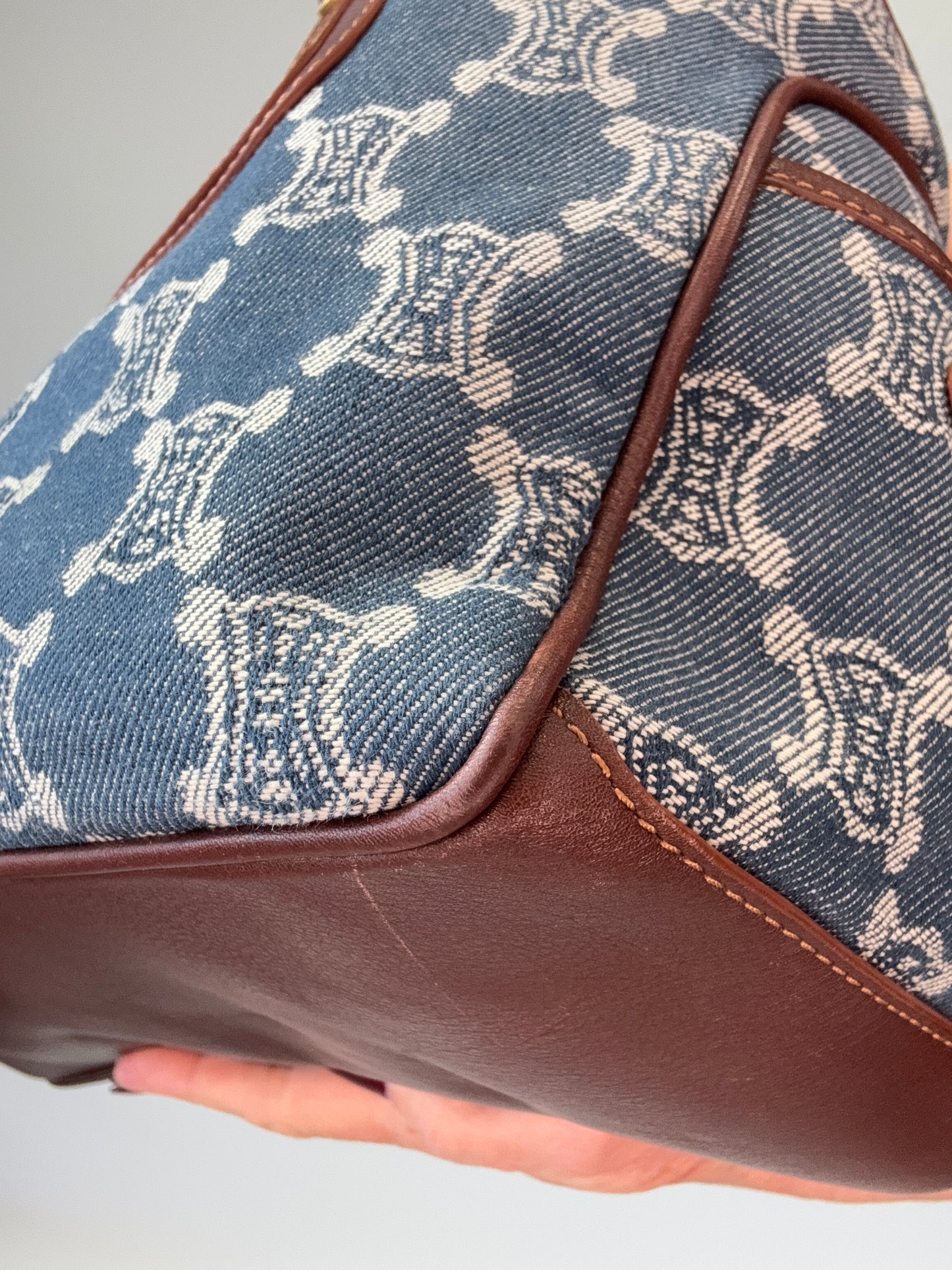 Celine Triomphe Denim Leather Boogie Bag front right bottom corner