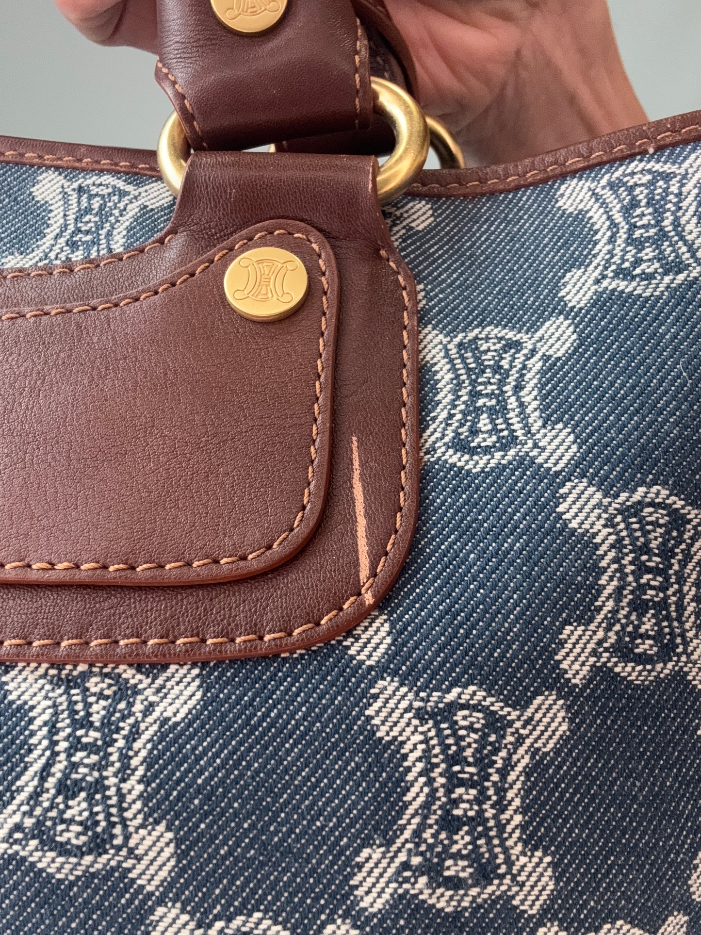 Celine Triomphe Denim Leather Boogie Bag gold hardware