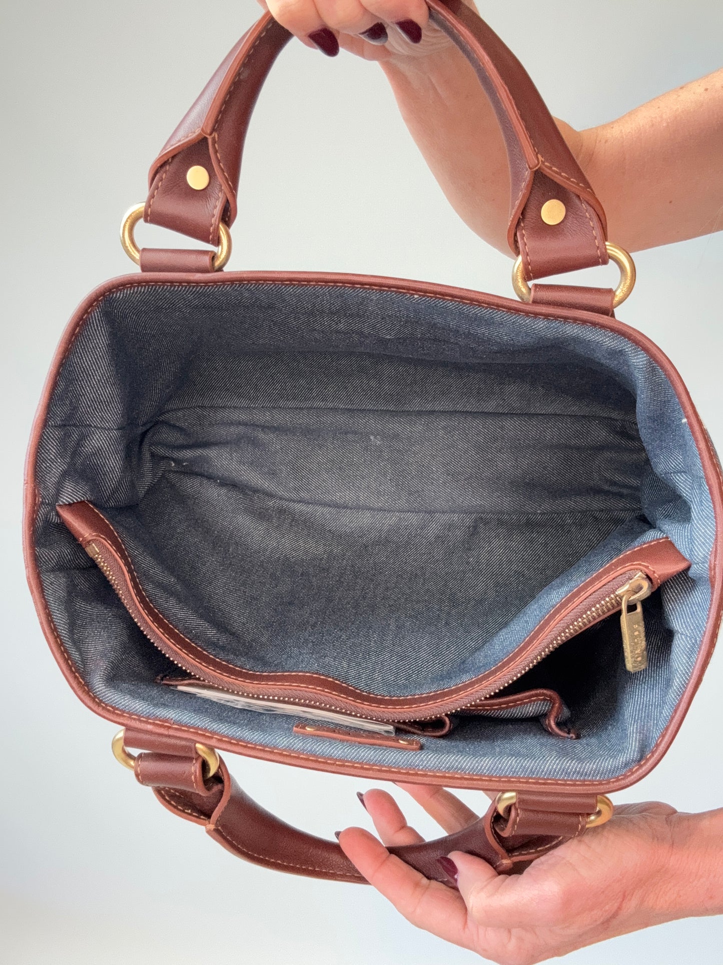 Celine Triomphe Denim Leather Boogie Bag handbag interior 2