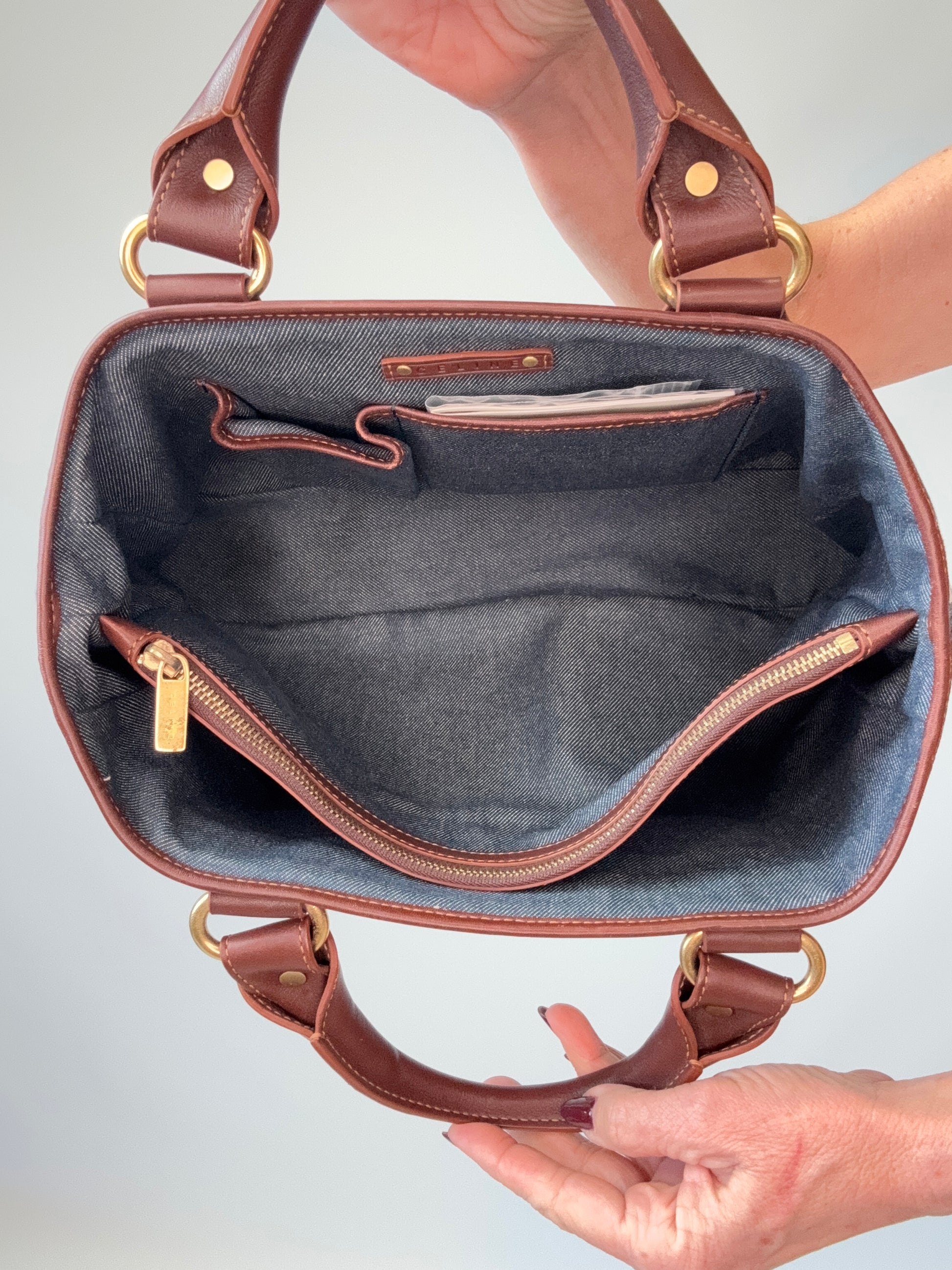 Celine Triomphe Denim Leather Boogie Bag handbag interior