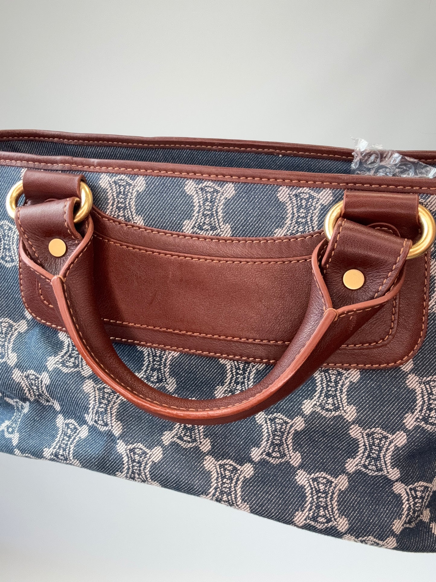 Celine Triomphe Denim Leather Boogie Bag interior of back top handle