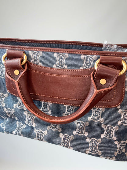 Celine Triomphe Denim Leather Boogie Bag interior of back top handle