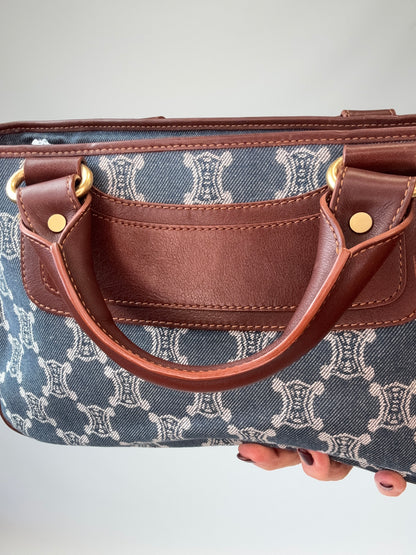 Celine Triomphe Denim Leather Boogie Bag interior of front top handle