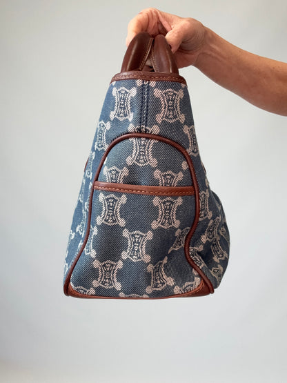 Celine Triomphe Denim Leather Boogie Bag left side of handbag