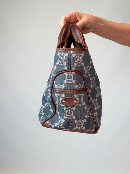 Celine Triomphe Denim Leather Boogie Bag right side of handbag