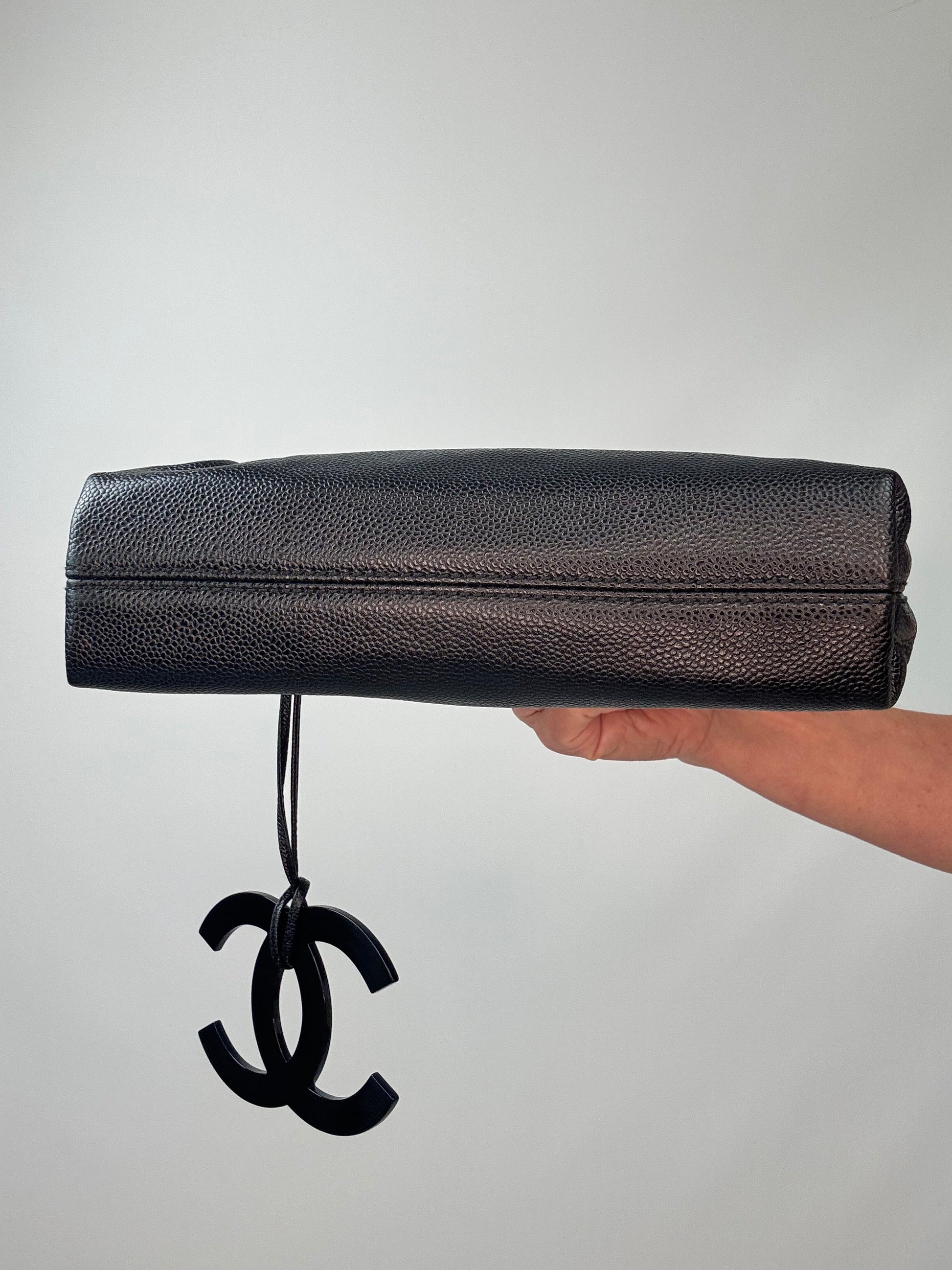 Chanel Black Caviar Resin Oversized XL CC Clutch bottom