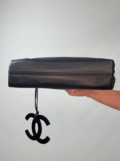 Chanel Black Caviar Resin Oversized XL CC Clutch bottom