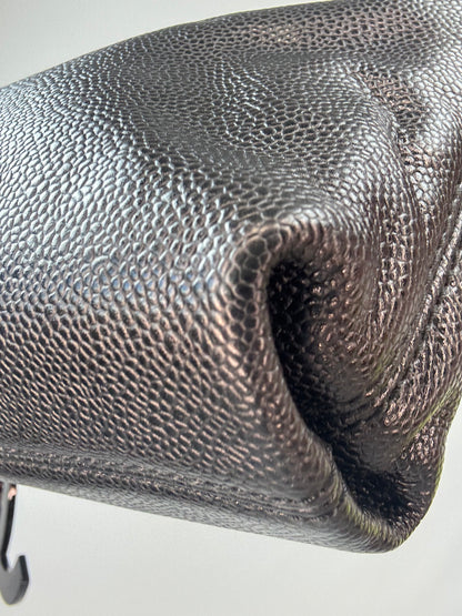 Chanel Black Caviar Resin Oversized XL CC Clutch front right bottom corner