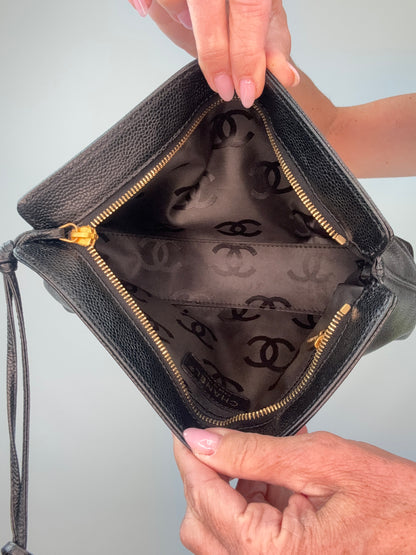 Chanel Black Caviar Resin Oversized XL CC Clutch interior