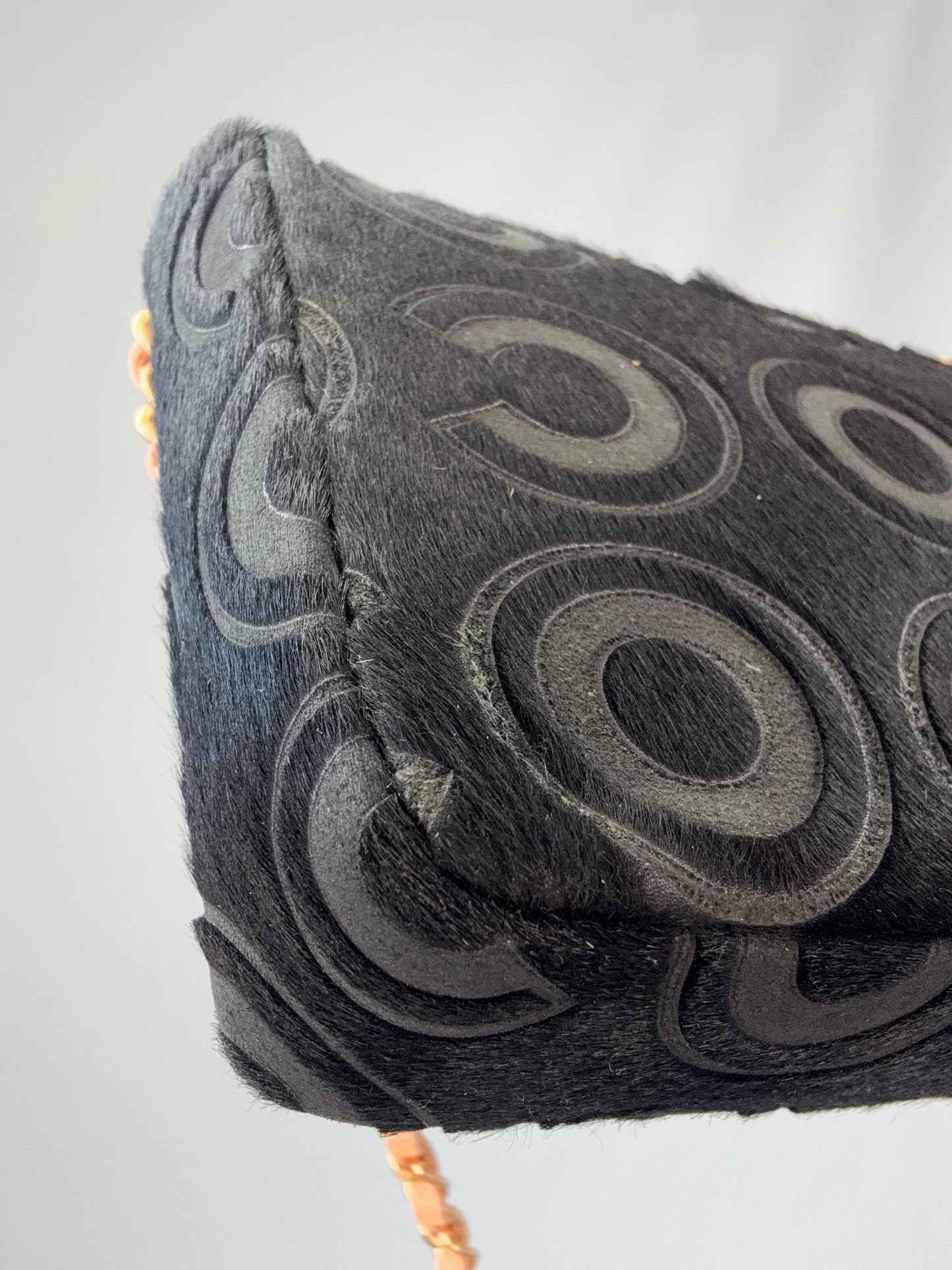 Chanel Black Pony Hair Coco East West Flap Bag back left bottom corner