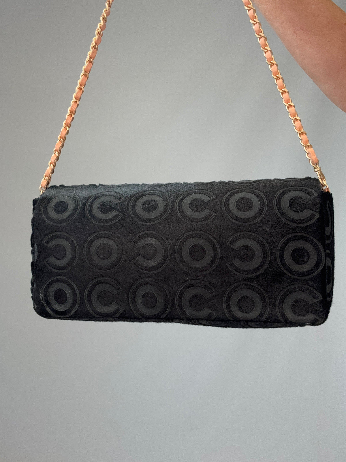Chanel Black Pony Hair Coco East West Flap Bag back of bag