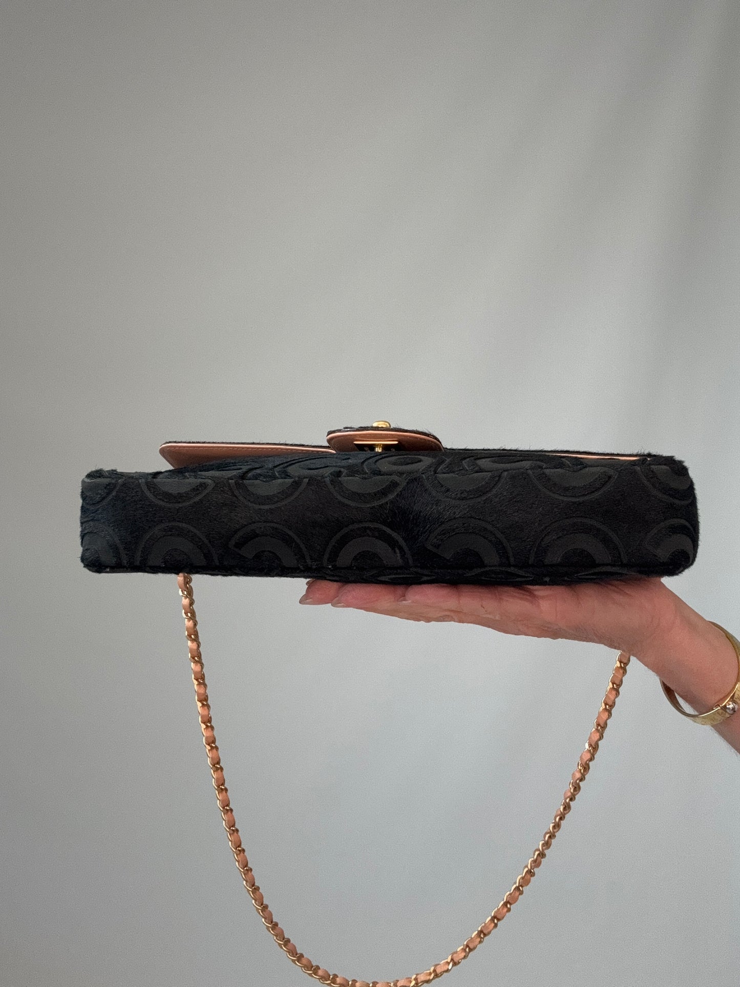 Chanel Black Pony Hair Coco East West Flap Bag bottom of bag
