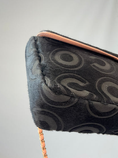 Chanel Black Pony Hair Coco East  West Flap Bag front left bottom corner