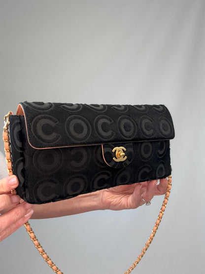Chanel Black Pony Hair Coco East West Flap Bag front left side view